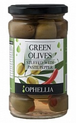 Офелия оливки 314мл зеленые фаршированные пастой из перца ст/б