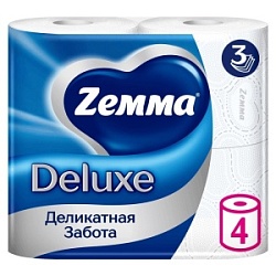 Бумага туалетная Земма Делюкс 3-х сл. 4рул.Деликатная забота