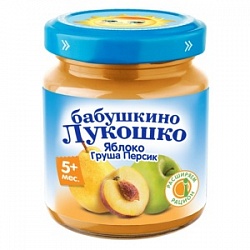 Бабушкино Лукошко пюре 100г яблочное с грушей и персиком ст/б