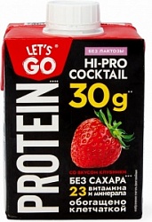 Коктейль молочный LetsGo 500г Высокобелковый Клубника 0% безлактозный ТБА