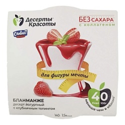 Десерт Десерты Красоты 140г Бланманже йогуртный с клубничным топингом 1,5% (4)