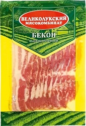 Бекон ВеликолукскийМК 150г с/к в/уп (нарезка)